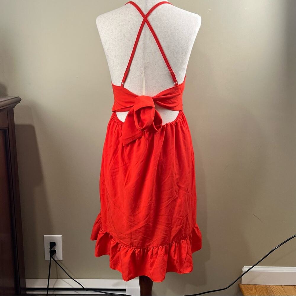 Ecowish Red Backless Dress Backless Ruffles Lace Bow Boho Women's Size Small - Picture 4 of 9
